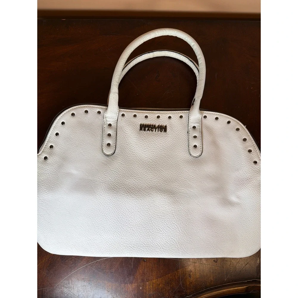 Kenneth Cole‎ Reaction White Studded Pebbled Faux Leather Satchel Handbag